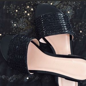 Chinese Laundry black rhinestone slide sandals